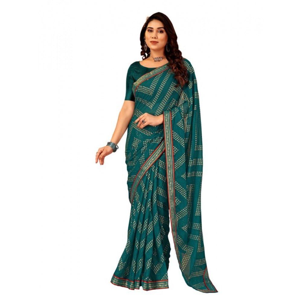 Generic Women's Zomto Zig Zag Saree With Unstitched Blouse (Teal Blue, 5-6 Mtrs) - Noble Nook