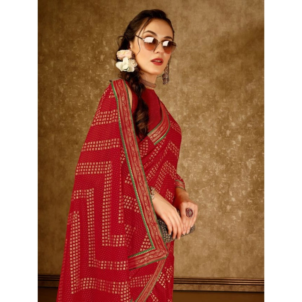 Generic Women's Zomto Zig Zag Saree With Unstitched Blouse (Red, 5-6 Mtrs) - Noble Nook