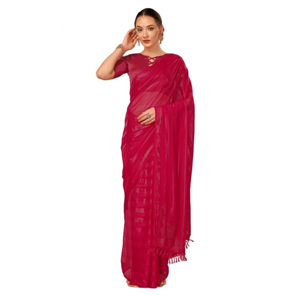 Generic Women's Chiffon Fabric Line Saree With Unstitched Blouse (Rani, 5-6 Mtrs) - Noble Nook