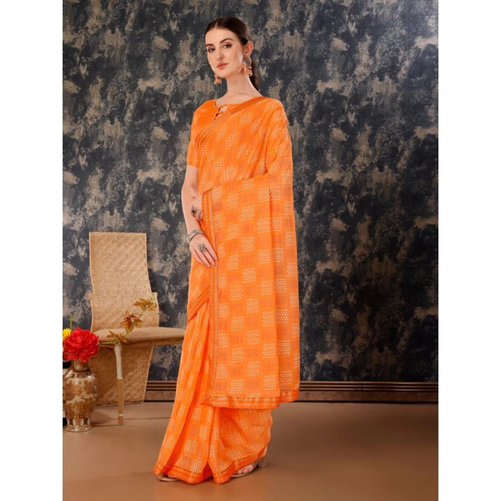 Generic Women's Zomto Checked Saree With Unstitched Blouse (Orange, 5-6 Mtrs) - Noble Nook