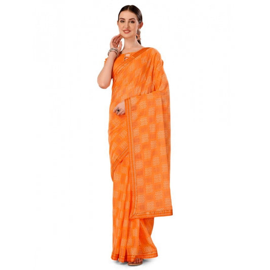 Generic Women's Zomto Checked Saree With Unstitched Blouse (Orange, 5-6 Mtrs) - Noble Nook