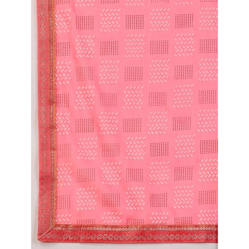 Generic Women's Zomto Checked Saree With Unstitched Blouse (Pink, 5-6 Mtrs) - Noble Nook