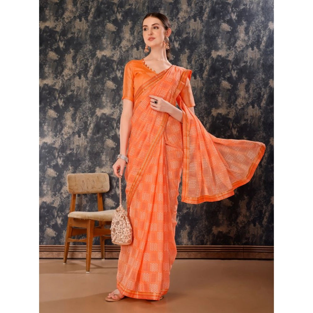 Generic Women's Zomto Checked Saree With Unstitched Blouse (Peach, 5-6 Mtrs) - Noble Nook