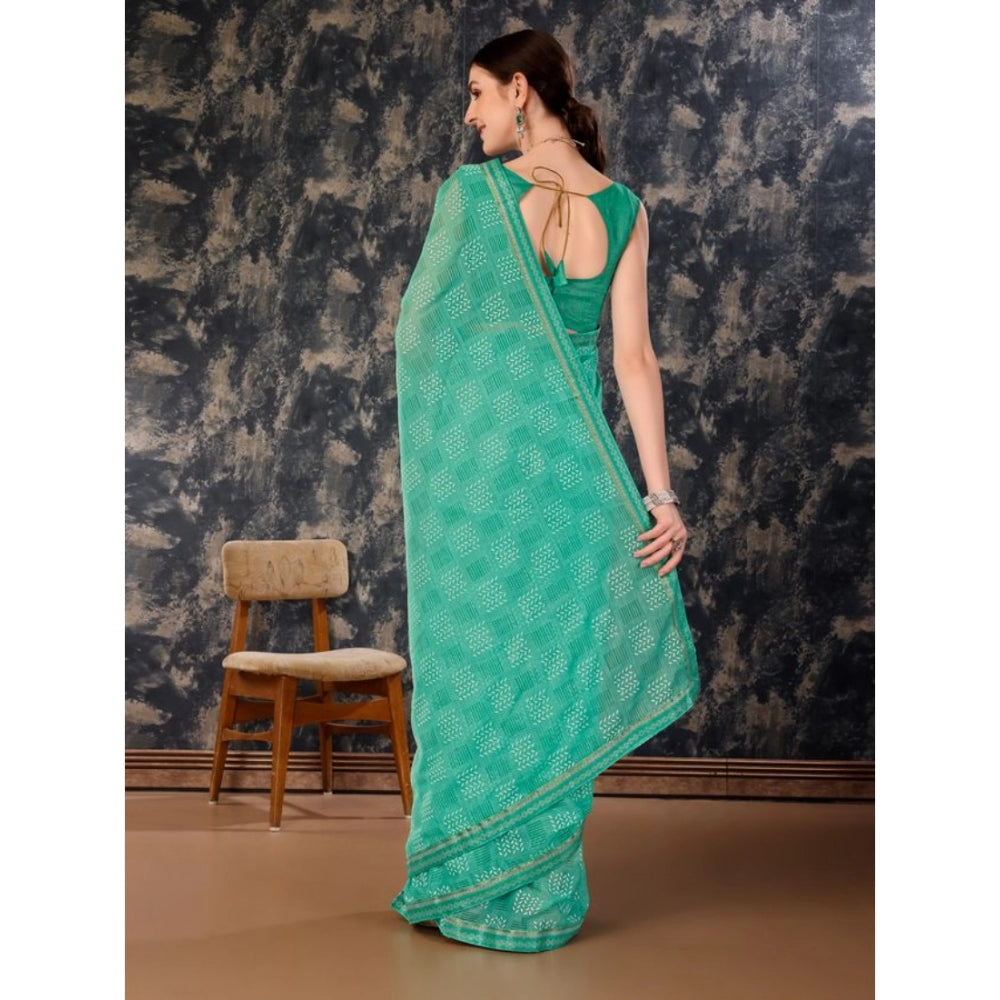 Generic Women's Zomto Checked Saree With Unstitched Blouse (Rama Green, 5-6 Mtrs) - Noble Nook