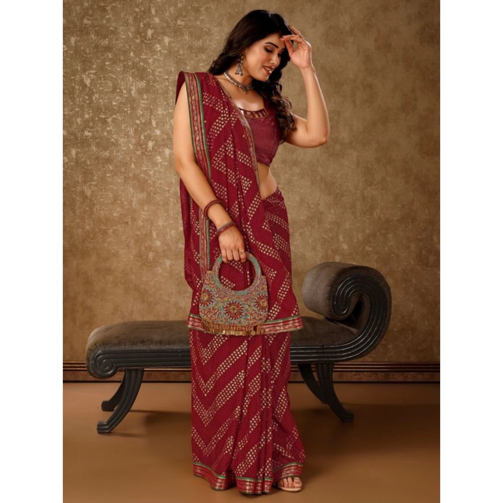 Generic Women's Zomto Zig Zag Saree With Unstitched Blouse (Maroon, 5-6 Mtrs) - Noble Nook