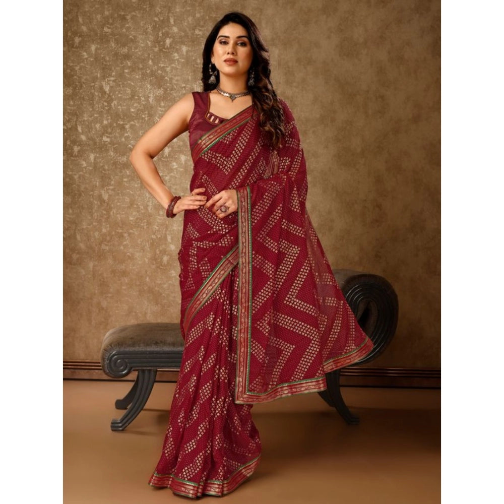 Generic Women's Zomto Zig Zag Saree With Unstitched Blouse (Maroon, 5-6 Mtrs) - Noble Nook