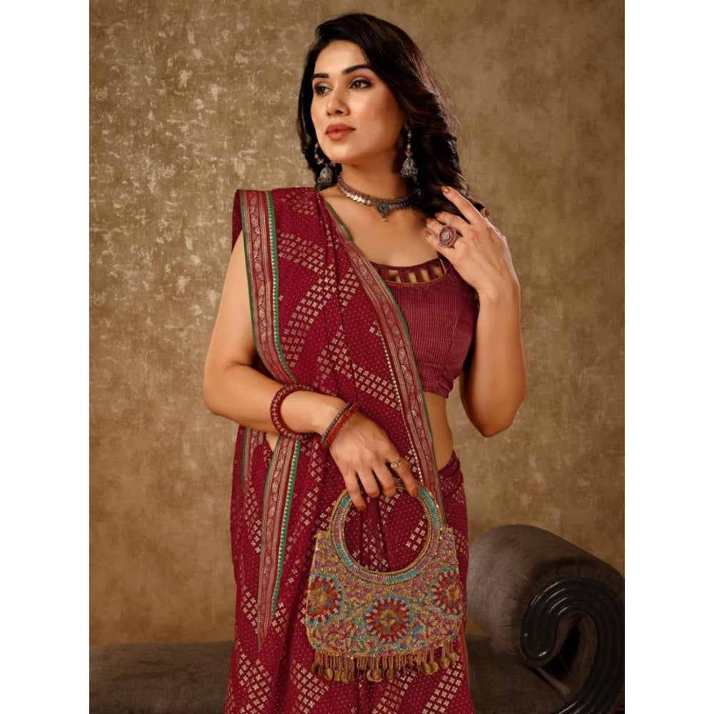 Generic Women's Zomto Zig Zag Saree With Unstitched Blouse (Maroon, 5-6 Mtrs) - Noble Nook