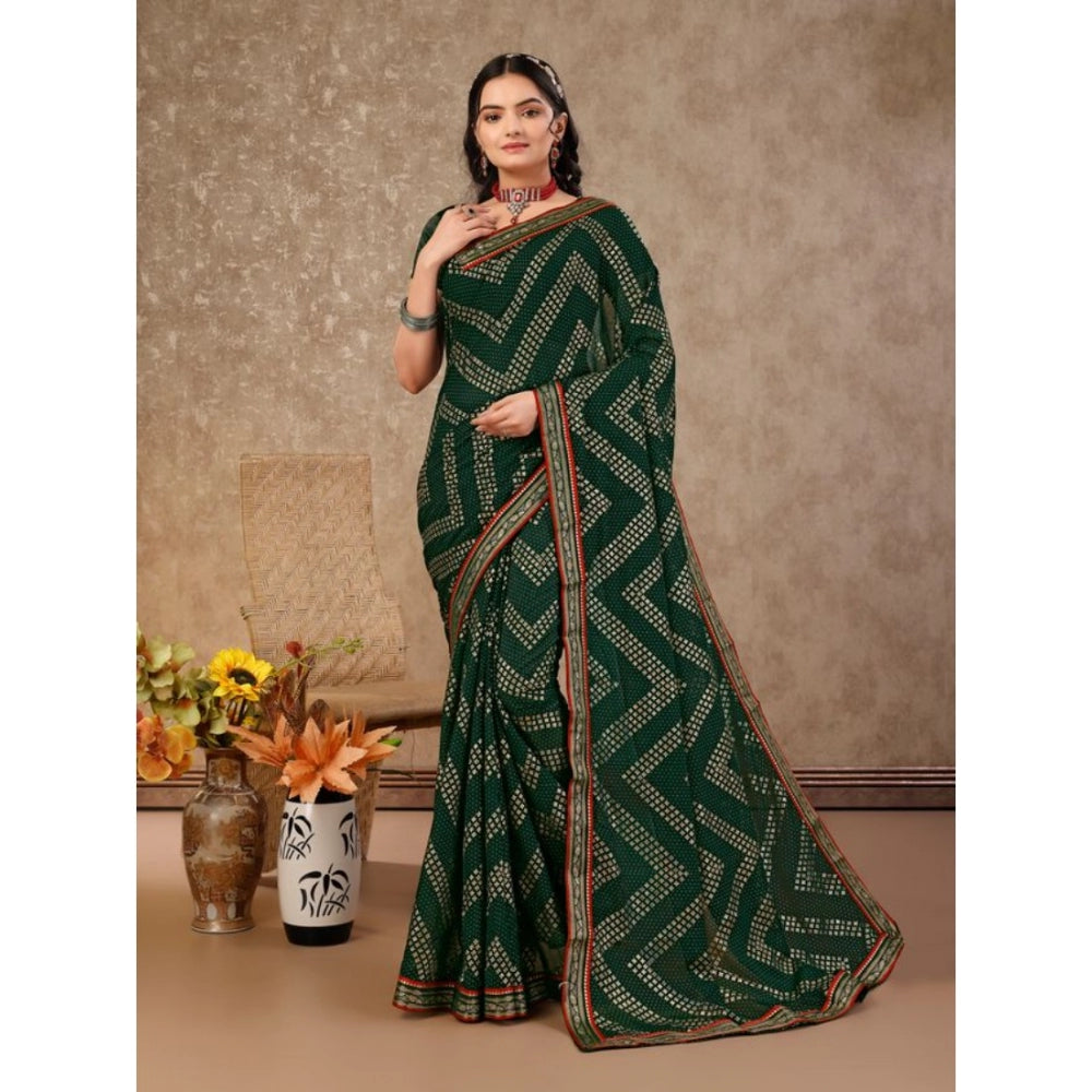 Generic Women's Zomto Zig Zag Saree With Unstitched Blouse (Green, 5-6 Mtrs) - Noble Nook