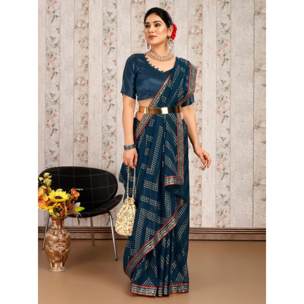 Generic Women's Zomto Zig Zag Saree With Unstitched Blouse (Blue, 5-6 Mtrs) - Noble Nook