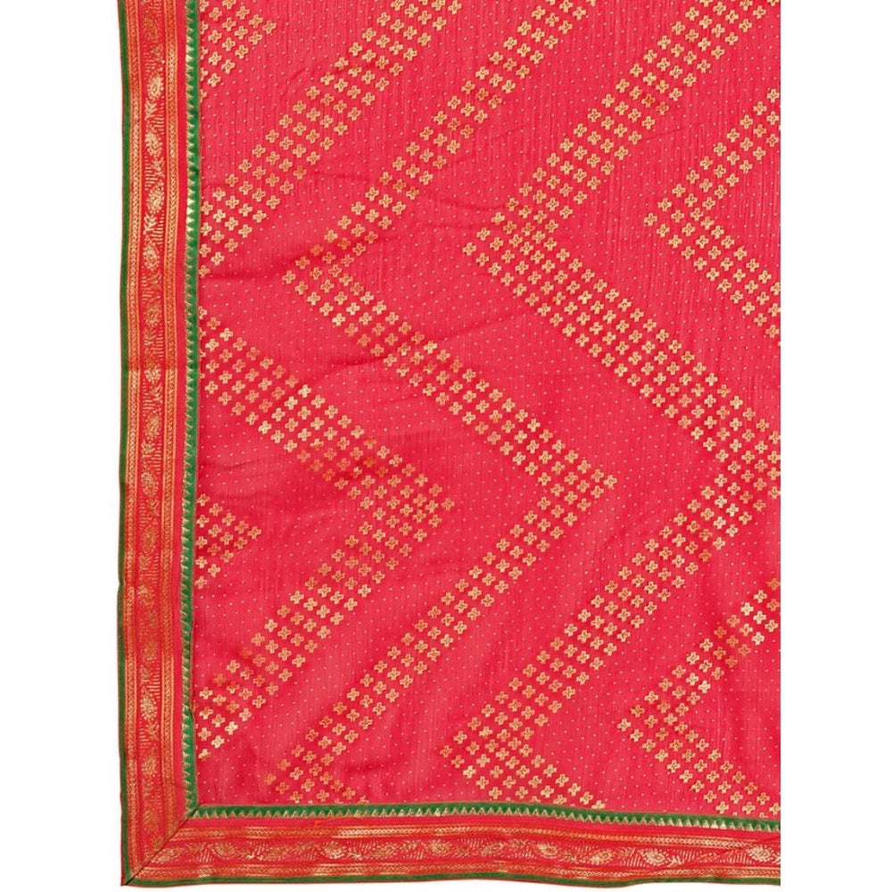 Generic Women's Zomto Zig Zag Saree With Unstitched Blouse (Pink, 5-6 Mtrs) - Noble Nook