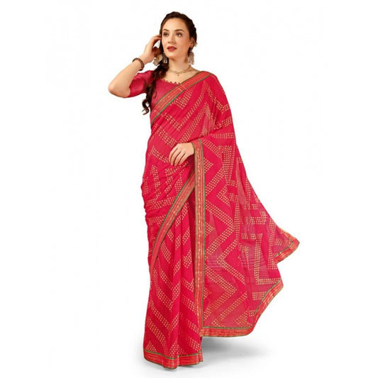 Generic Women's Zomto Zig Zag Saree With Unstitched Blouse (Pink, 5-6 Mtrs) - Noble Nook