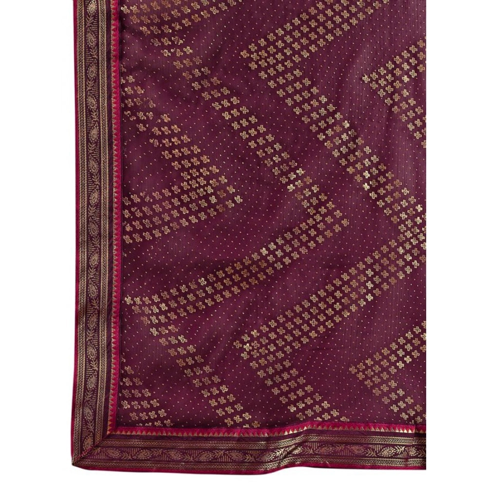 Generic Women's Zomto Zig Zag Saree With Unstitched Blouse (Wine, 5-6 Mtrs) - Noble Nook