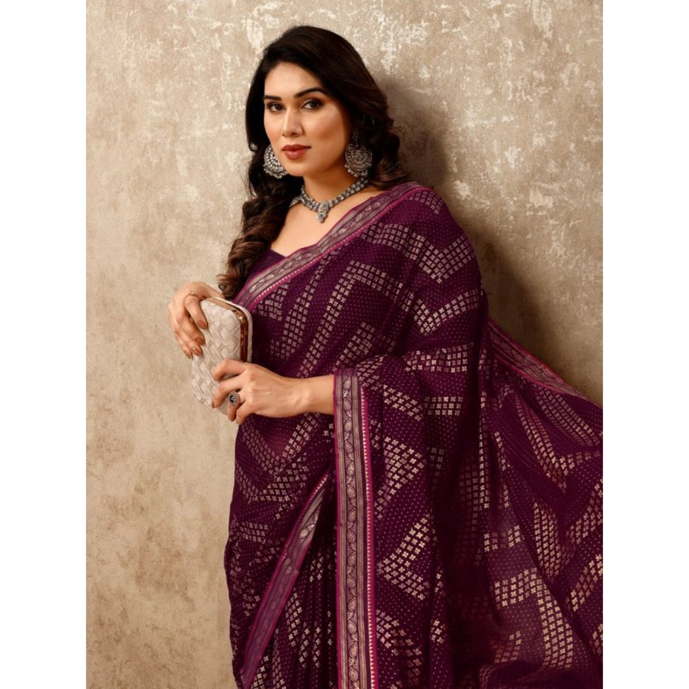 Generic Women's Zomto Zig Zag Saree With Unstitched Blouse (Wine, 5-6 Mtrs) - Noble Nook