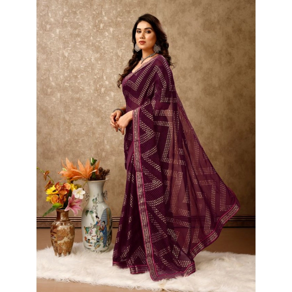 Generic Women's Zomto Zig Zag Saree With Unstitched Blouse (Wine, 5-6 Mtrs) - Noble Nook