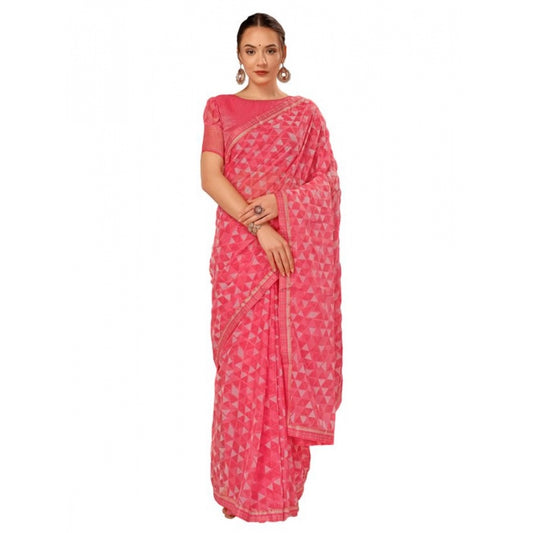 Generic Women's Zomto Printed Saree With Unstitched Blouse (Dark Pink, 5-6 Mtrs) - Noble Nook