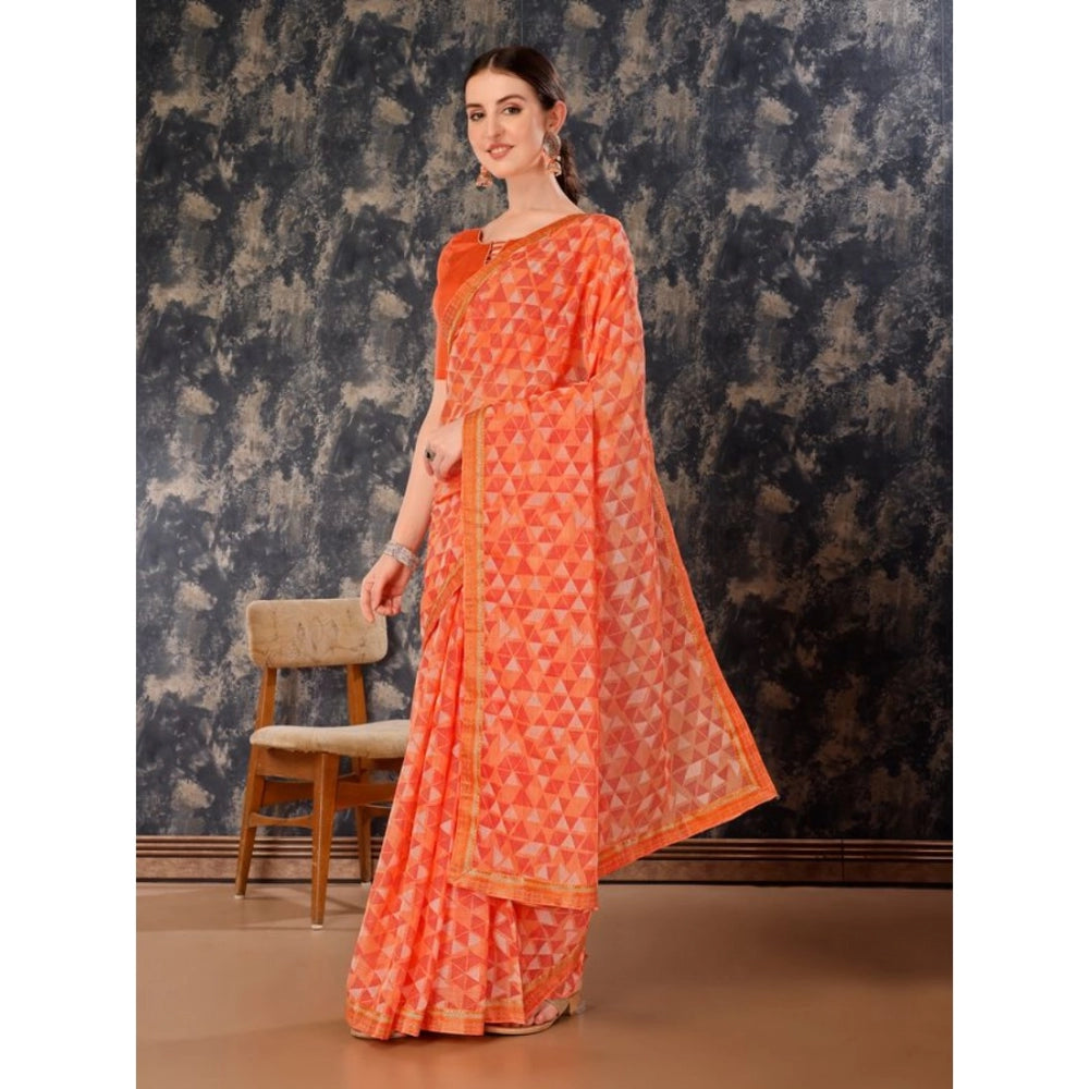 Generic Women's Zomto Printed Saree With Unstitched Blouse (Peach, 5-6 Mtrs) - Noble Nook