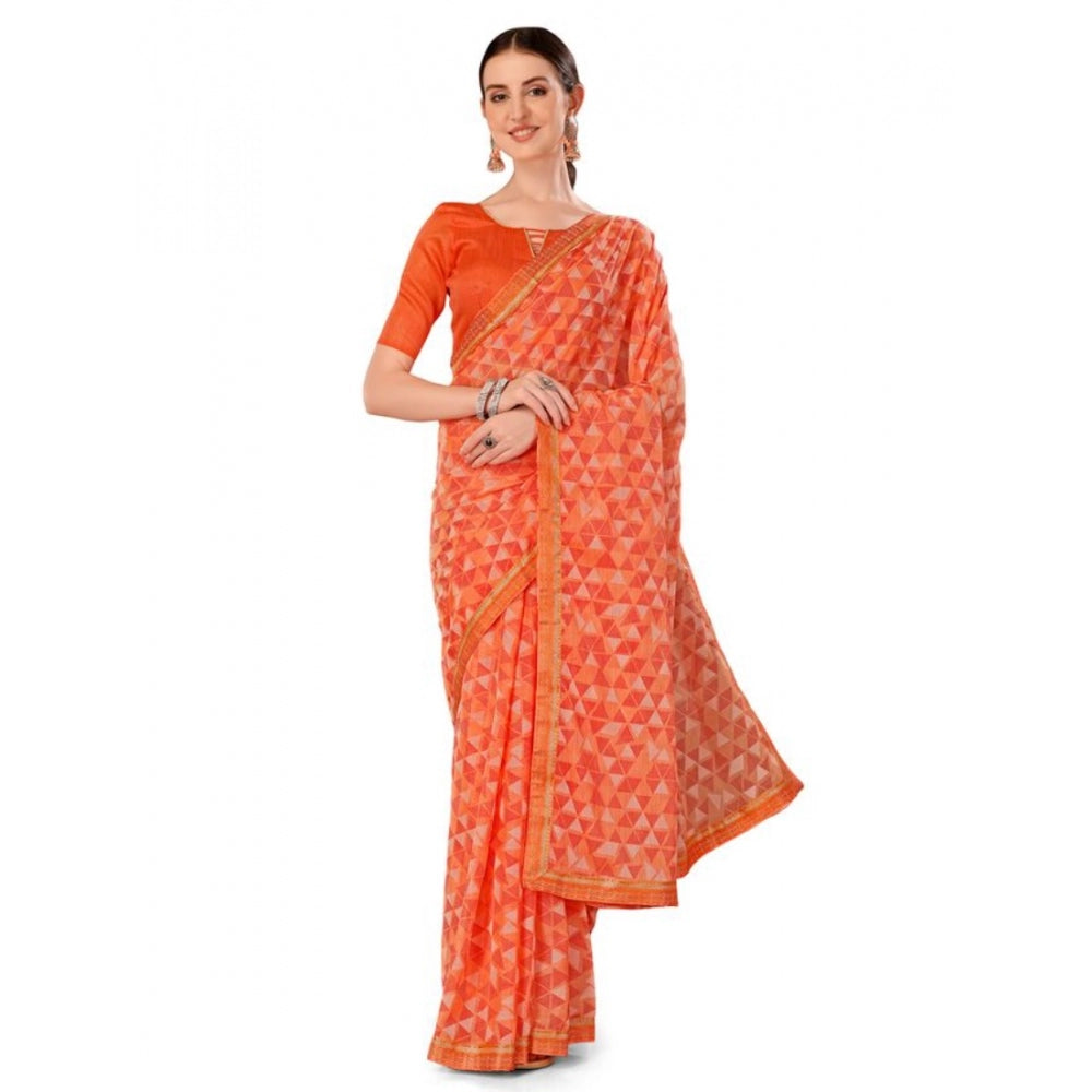 Generic Women's Zomto Printed Saree With Unstitched Blouse (Peach, 5-6 Mtrs) - Noble Nook