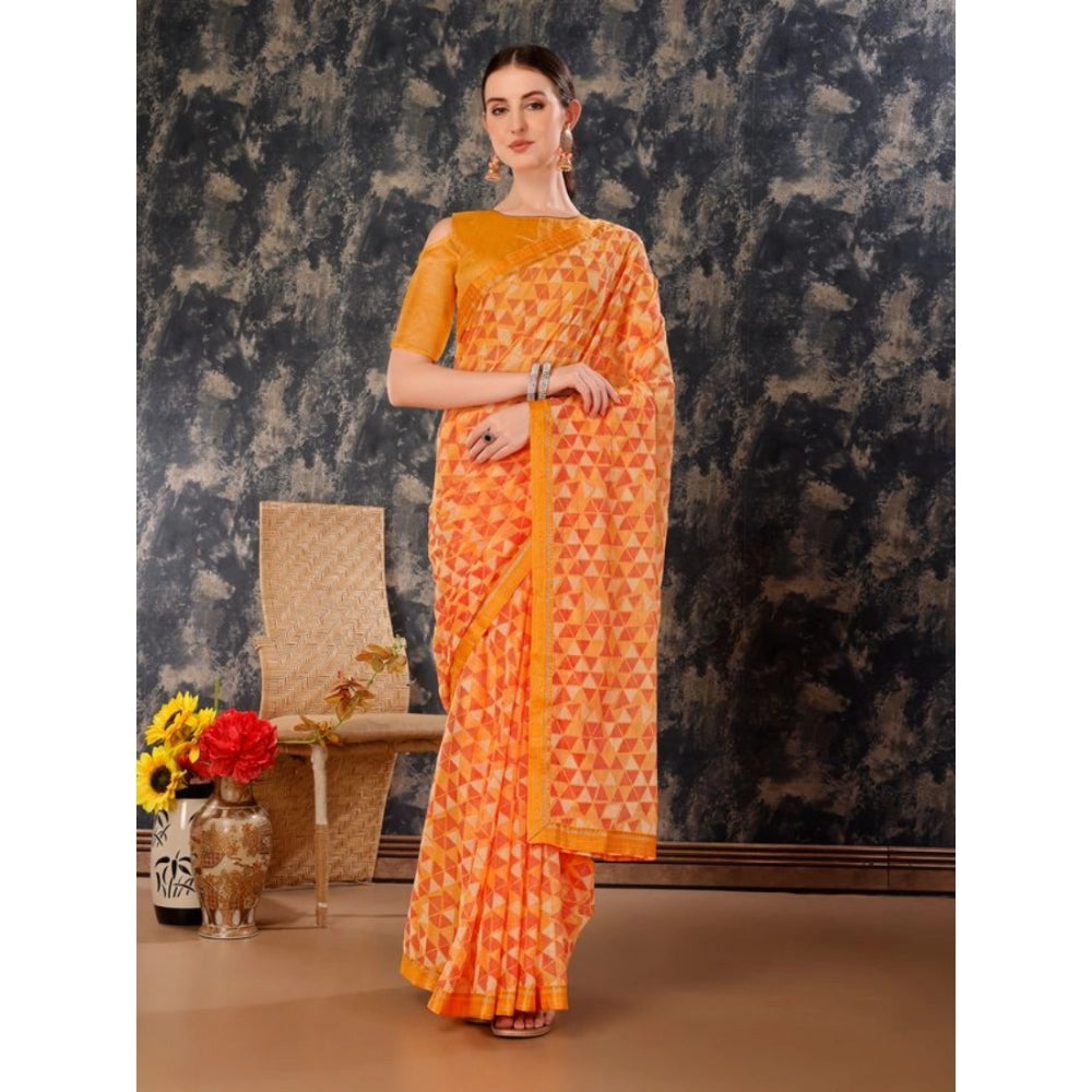 Generic Women's Zomto Printed Saree With Unstitched Blouse (Light Orange, 5-6 Mtrs) - Noble Nook