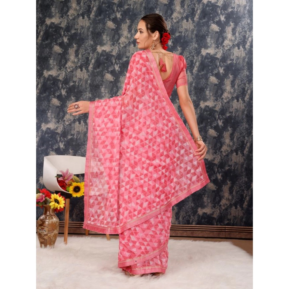 Generic Women's Zomto Printed Saree With Unstitched Blouse (Pink, 5-6 Mtrs) - Noble Nook