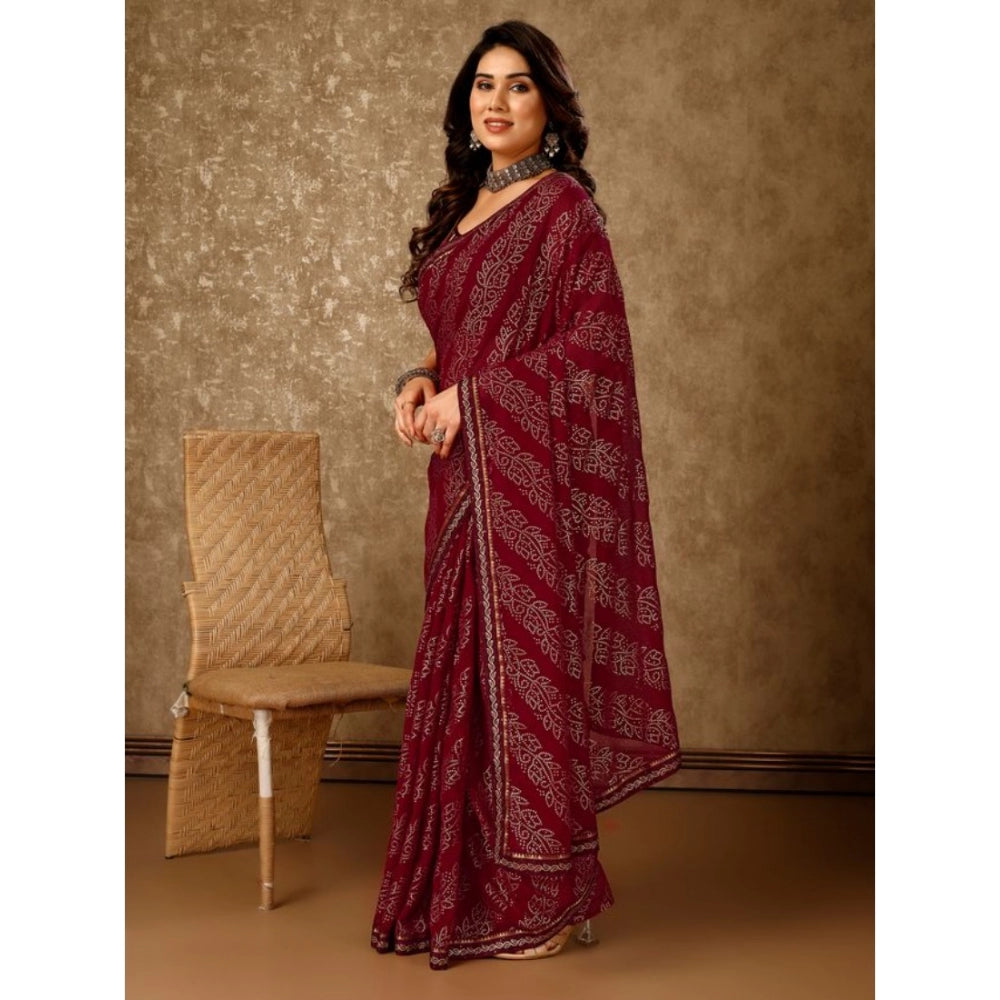 Generic Women's Zomto Bandhani Saree With Unstitched Blouse (Maroon, 5-6 Mtrs) - Noble Nook