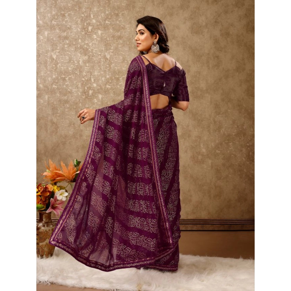 Generic Women's Zomto Bandhani Saree With Unstitched Blouse (Wine, 5-6 Mtrs) - Noble Nook