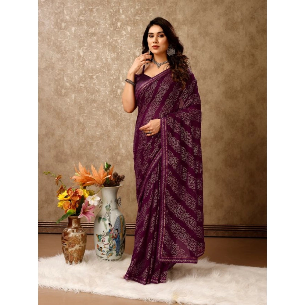 Generic Women's Zomto Bandhani Saree With Unstitched Blouse (Wine, 5-6 Mtrs) - Noble Nook