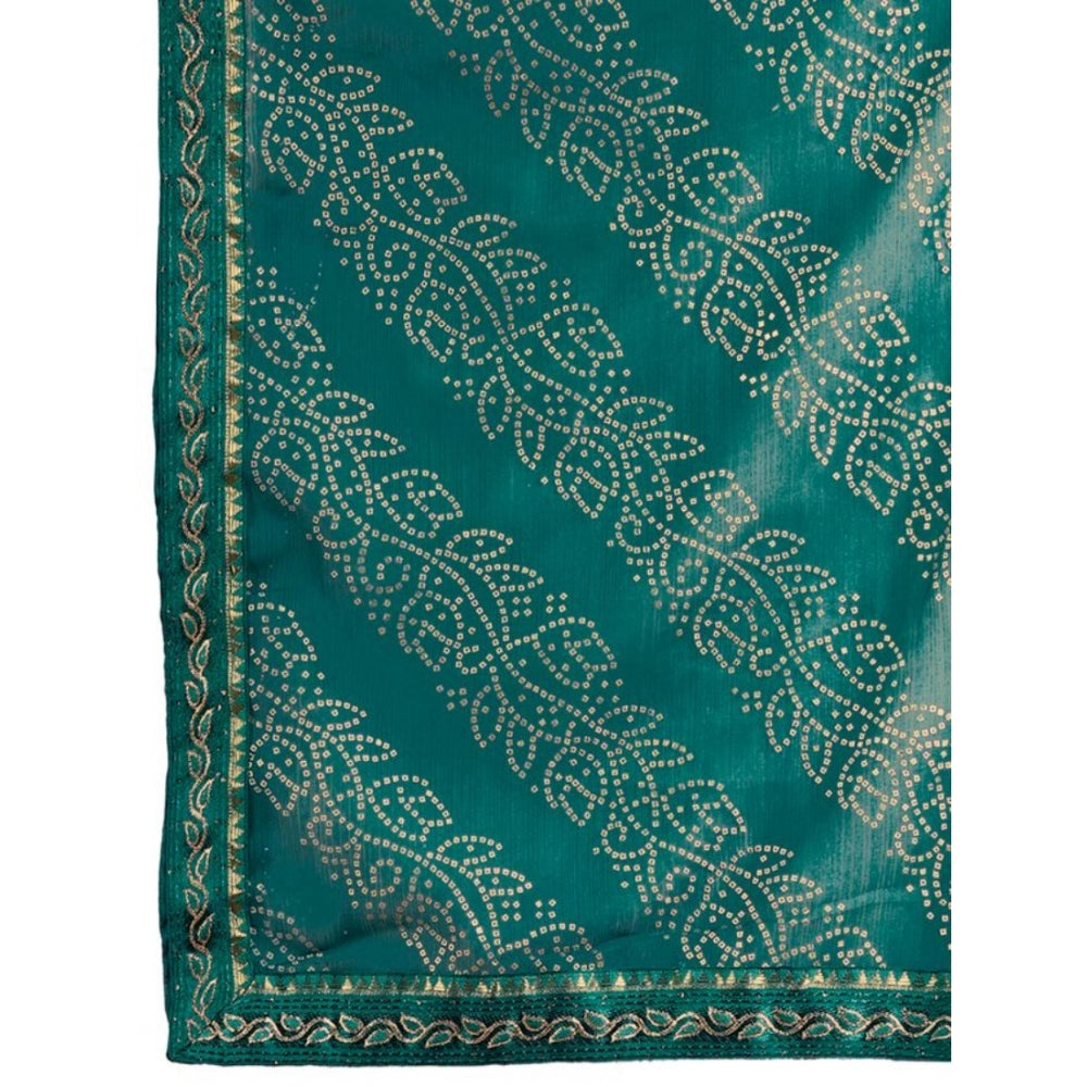 Generic Women's Zomto Bandhani Saree With Unstitched Blouse (Teal Blue, 5-6 Mtrs) - Noble Nook