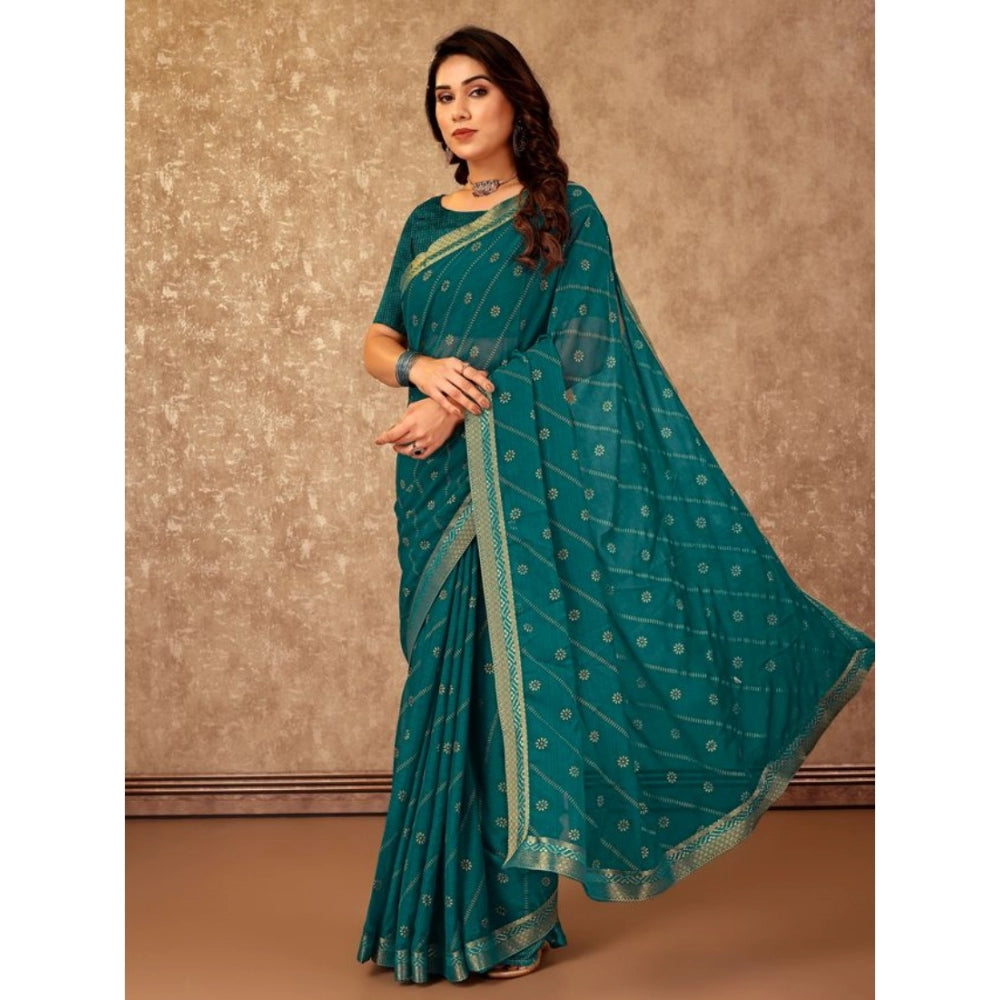 Generic Women's Zomto Bandhani Saree With Unstitched Blouse (Teal Blue, 5-6 Mtrs) - Noble Nook