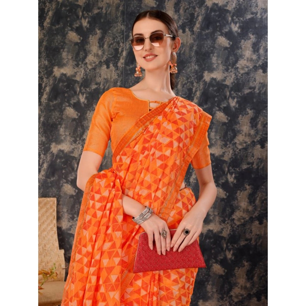 Generic Women's Zomto Printed Saree With Unstitched Blouse (Dark Orange, 5-6 Mtrs) - Noble Nook