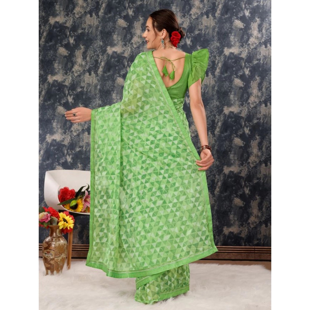 Generic Women's Zomto Printed Saree With Unstitched Blouse (Green, 5-6 Mtrs) - Noble Nook