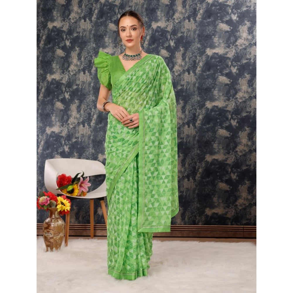 Generic Women's Zomto Printed Saree With Unstitched Blouse (Green, 5-6 Mtrs) - Noble Nook