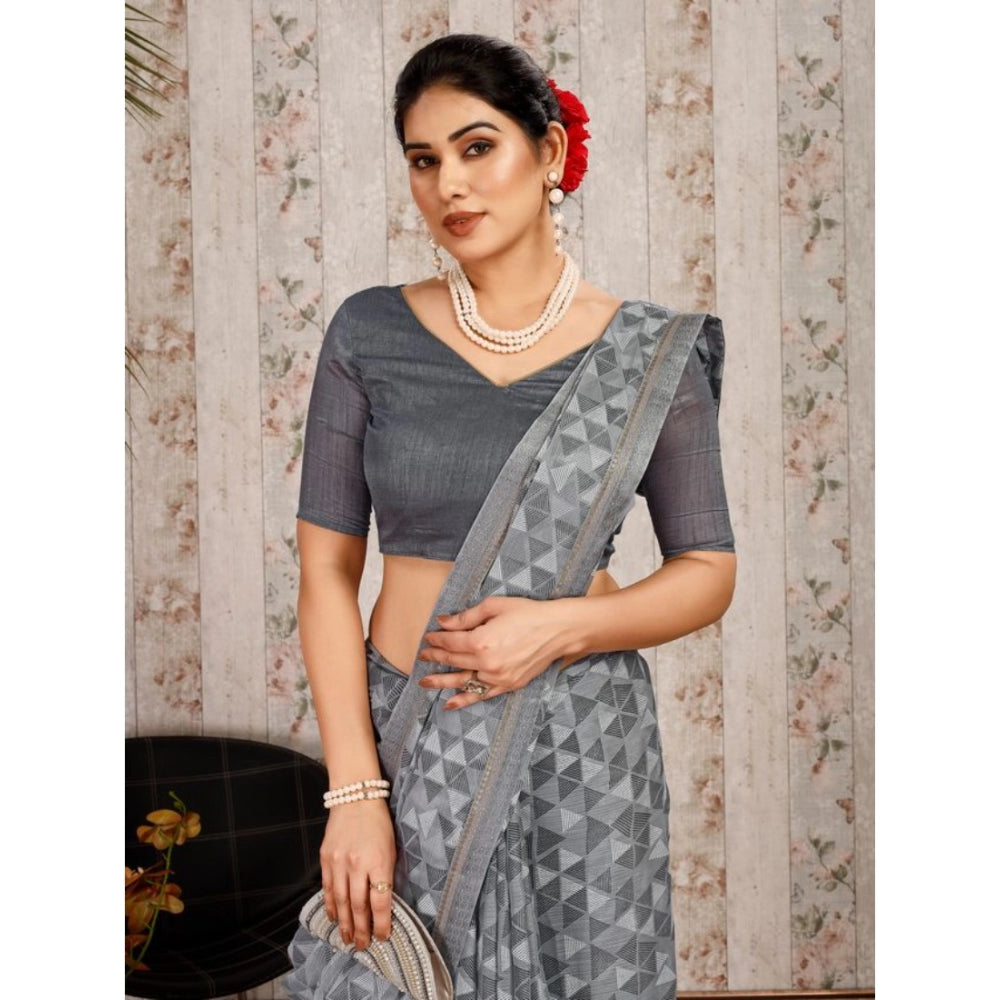 Generic Women's Zomto Printed Saree With Unstitched Blouse (Grey, 5-6 Mtrs) - Noble Nook