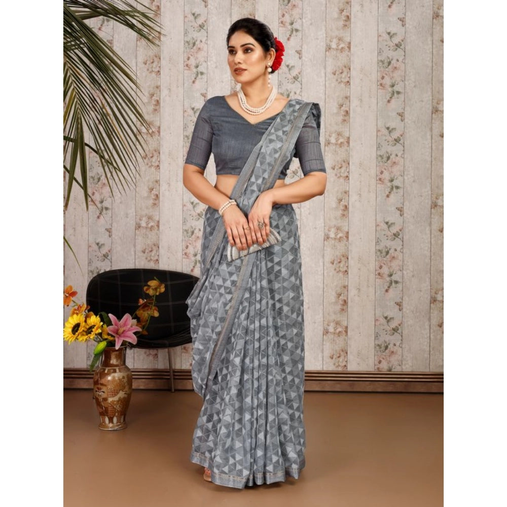 Generic Women's Zomto Printed Saree With Unstitched Blouse (Grey, 5-6 Mtrs) - Noble Nook