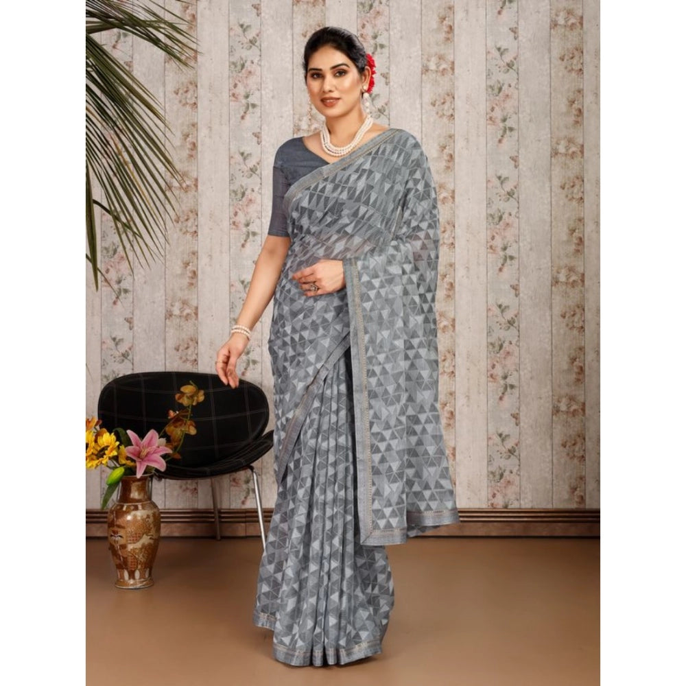 Generic Women's Zomto Printed Saree With Unstitched Blouse (Grey, 5-6 Mtrs) - Noble Nook