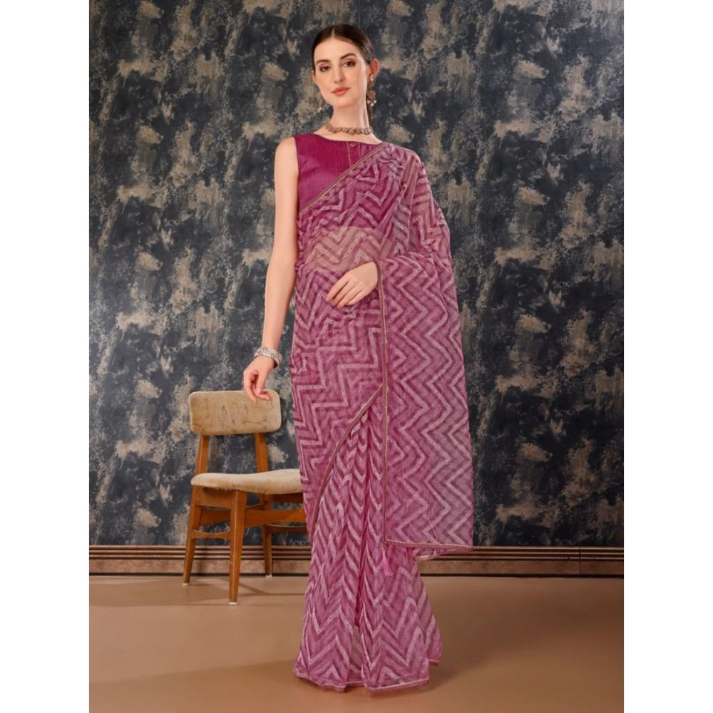 Generic Women's Linen Zig Zag Saree With Unstitched Blouse (Purple, 5-6 Mtrs) - Noble Nook