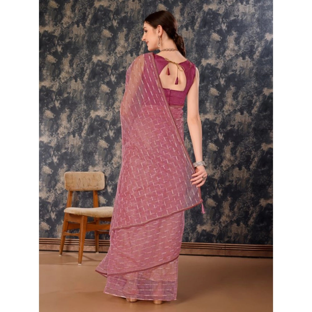 Generic Women's Linen Line Saree With Unstitched Blouse (Purple, 5-6 Mtrs) - Noble Nook