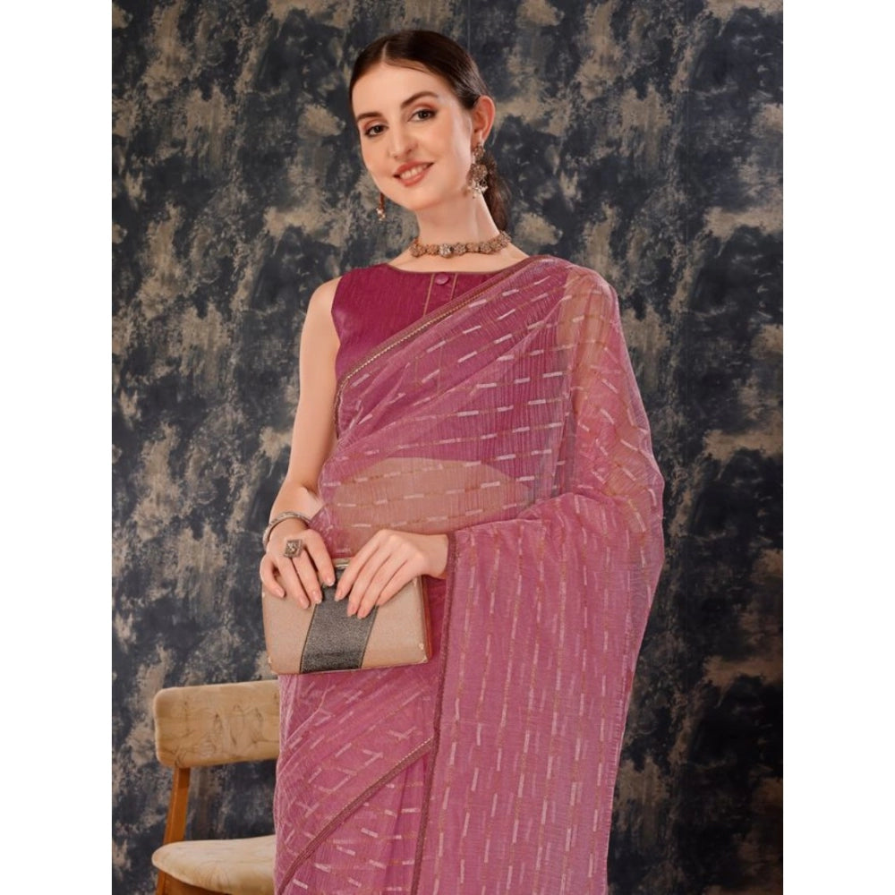 Generic Women's Linen Line Saree With Unstitched Blouse (Purple, 5-6 Mtrs) - Noble Nook