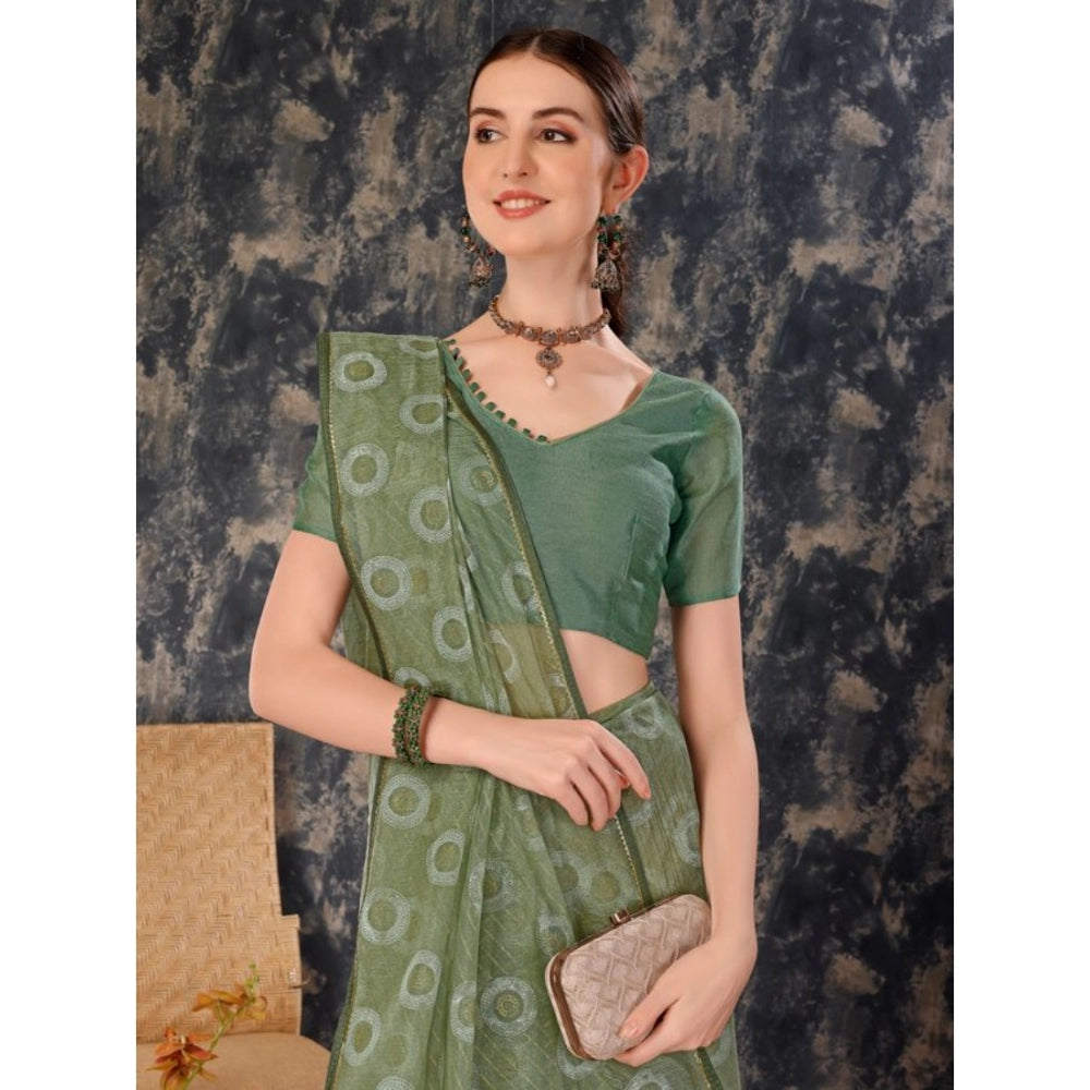 Generic Women's Linen Gola Printed Saree With Unstitched Blouse (Green, 5-6 Mtrs) - Noble Nook