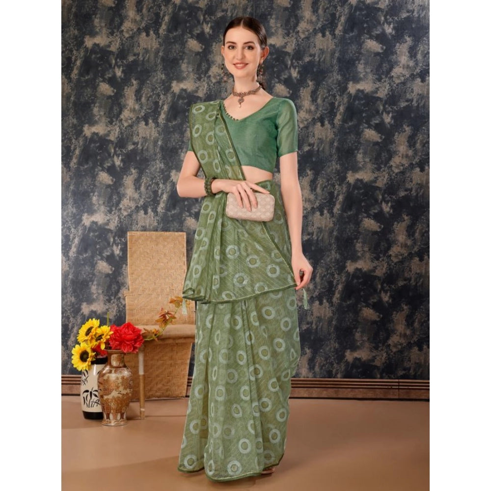 Generic Women's Linen Gola Printed Saree With Unstitched Blouse (Green, 5-6 Mtrs) - Noble Nook