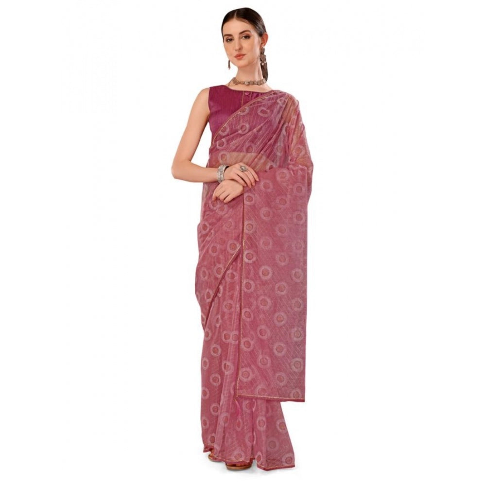 Generic Women's Linen Gola Printed Saree With Unstitched Blouse (Purple, 5-6 Mtrs) - Noble Nook