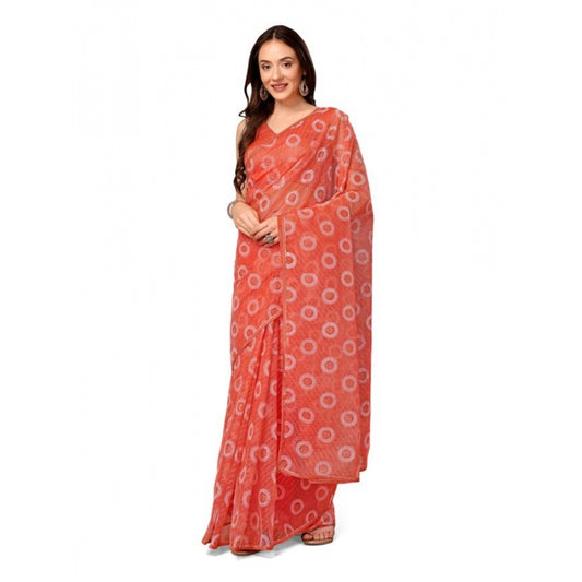 Generic Women's Linen Gola Printed Saree With Unstitched Blouse (Orange, 5-6 Mtrs) - Noble Nook