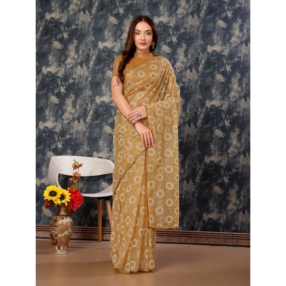 Generic Women's Linen Gola Printed Saree With Unstitched Blouse (Beige, 5-6 Mtrs) - Noble Nook