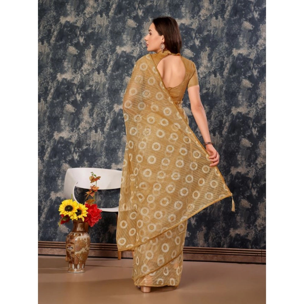 Generic Women's Linen Gola Printed Saree With Unstitched Blouse (Beige, 5-6 Mtrs) - Noble Nook