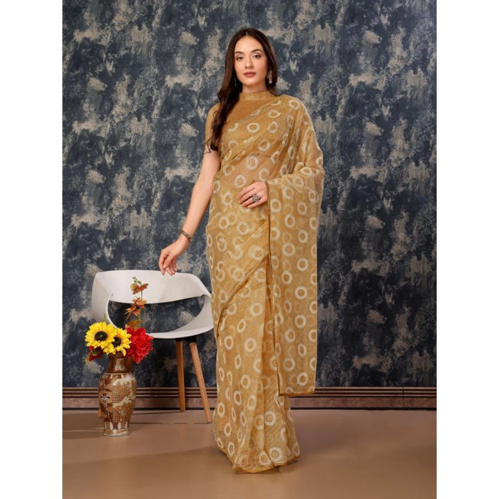 Generic Women's Linen Gola Printed Saree With Unstitched Blouse (Beige, 5-6 Mtrs) - Noble Nook