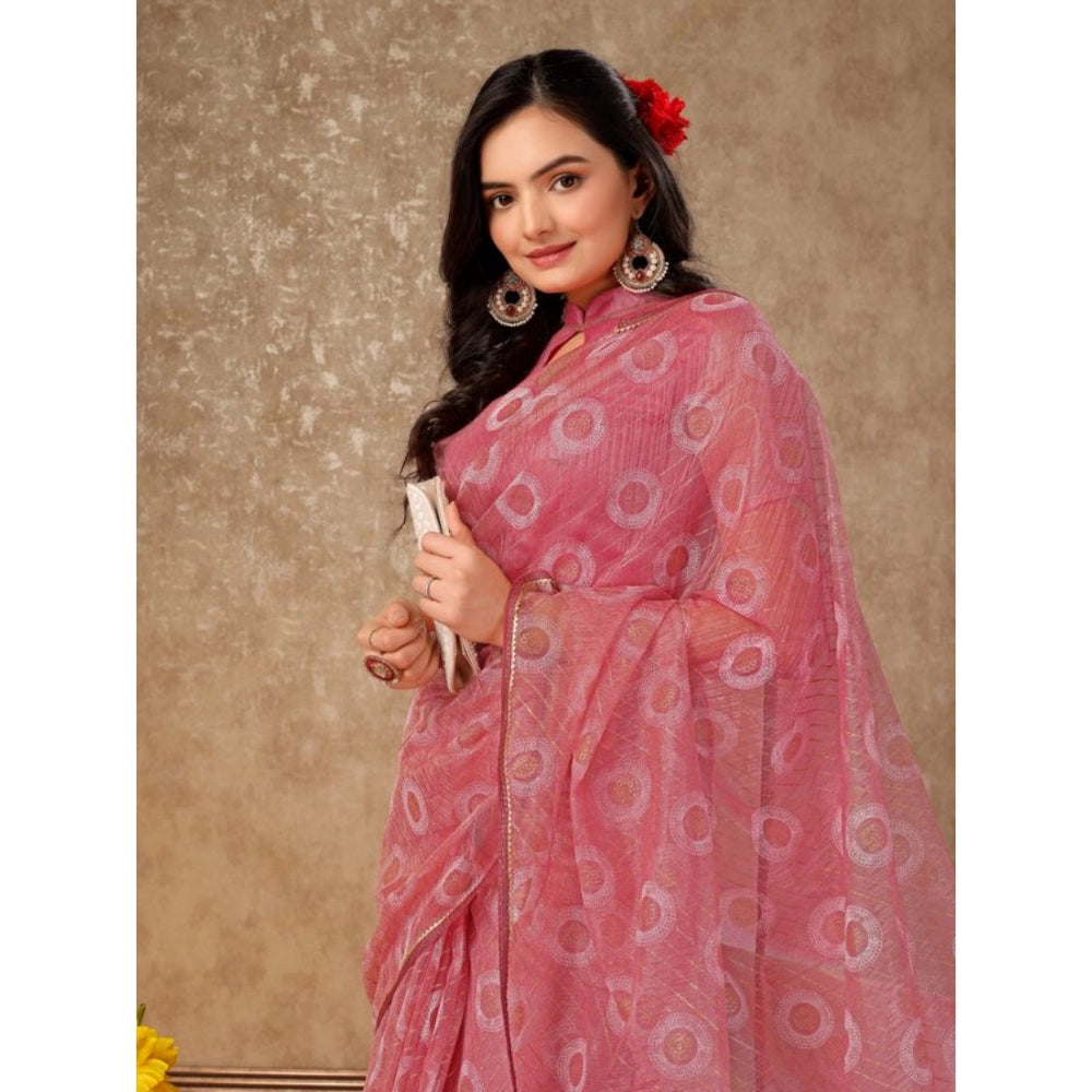 Generic Women's Linen Gola Printed Saree With Unstitched Blouse (Light Pink, 5-6 Mtrs) - Noble Nook