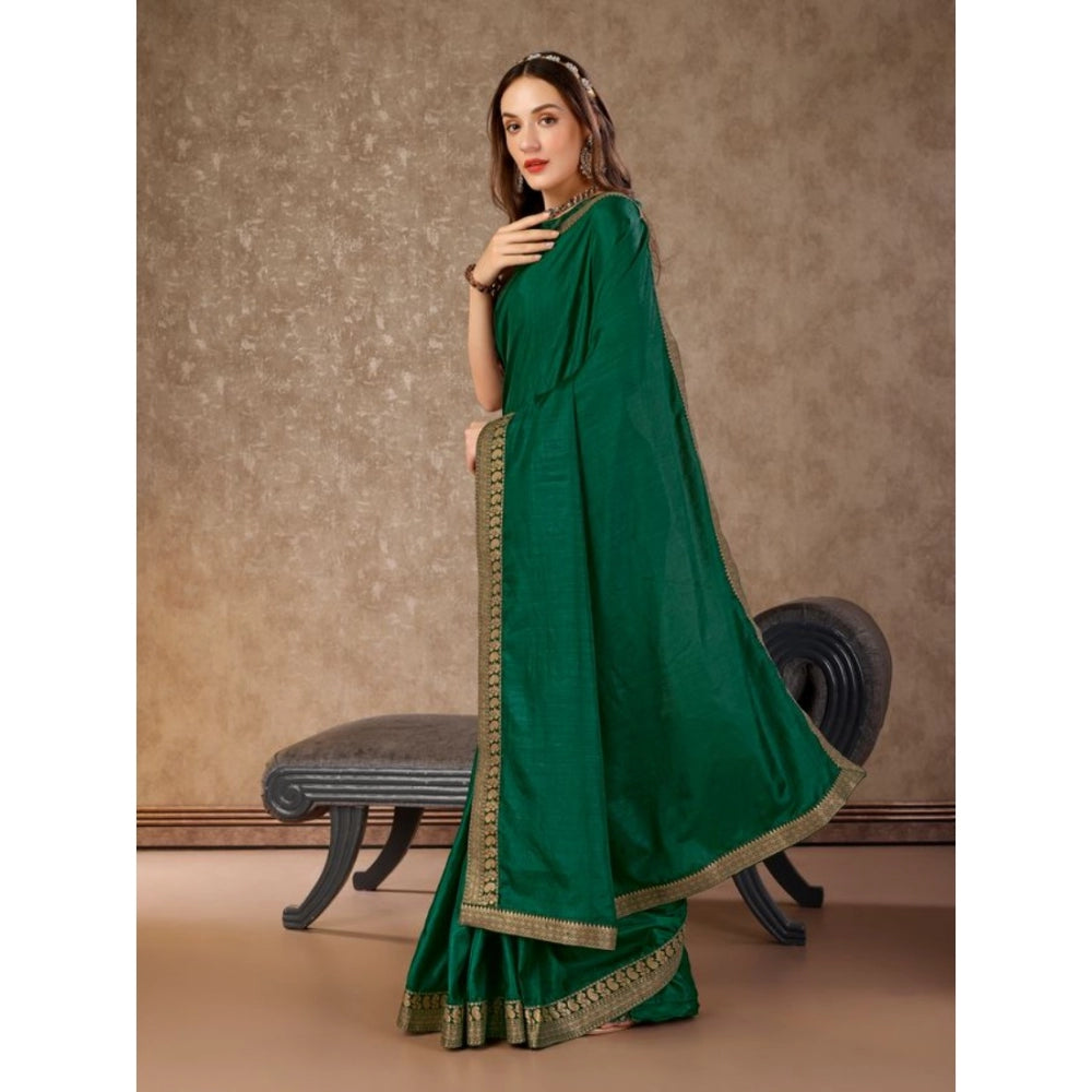 Generic Women's Vichitra Plain Saree With Unstitched Blouse (Green, 5-6 Mtrs) - Noble Nook