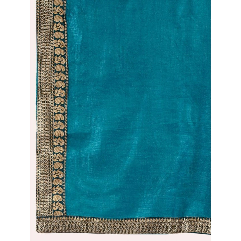 Generic Women's Vichitra Plain Saree With Unstitched Blouse (Blue, 5-6 Mtrs) - Noble Nook