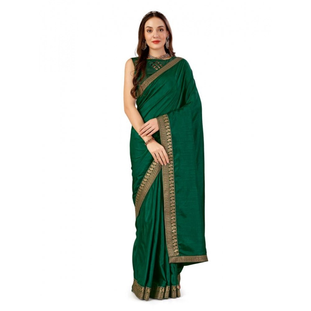 Generic Women's Vichitra Plain Saree With Unstitched Blouse (Green, 5-6 Mtrs) - Noble Nook