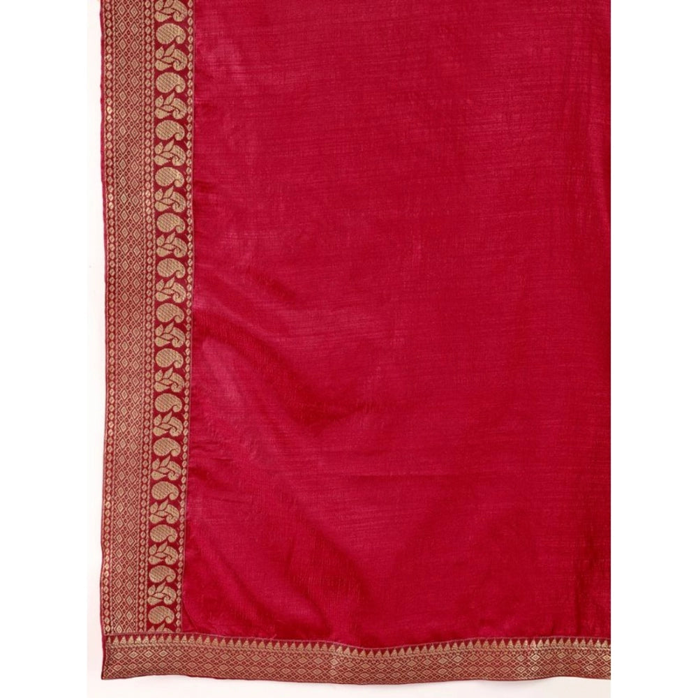 Generic Women's Vichitra Plain Saree With Unstitched Blouse (Maroon, 5-6 Mtrs) - Noble Nook