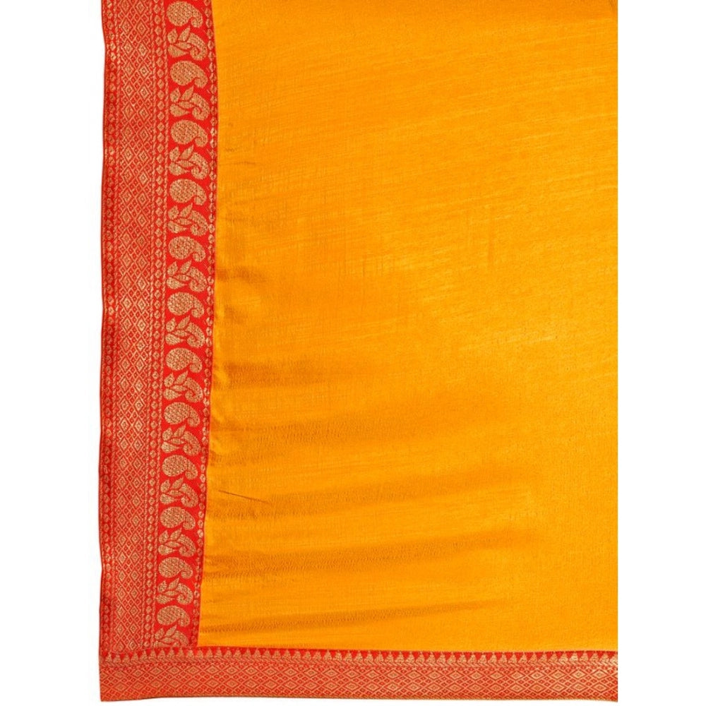 Generic Women's Vichitra Plain Saree With Unstitched Blouse (Yellow, 5-6 Mtrs) - Noble Nook